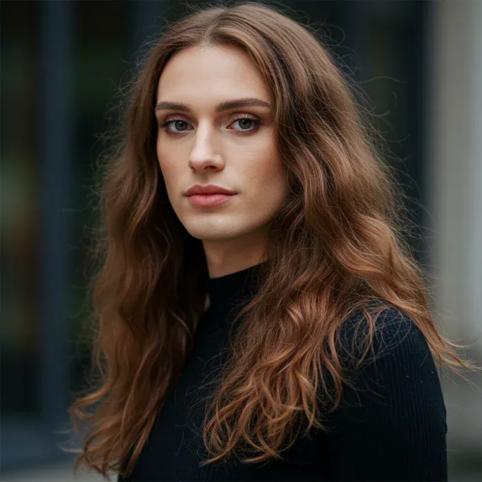 Frau mit langen Haaren und natürlicher Haut